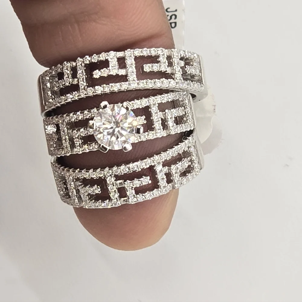 925 Sterling Silver Moissanite Diamond Wedding Trio Set - Picture 3 of 10